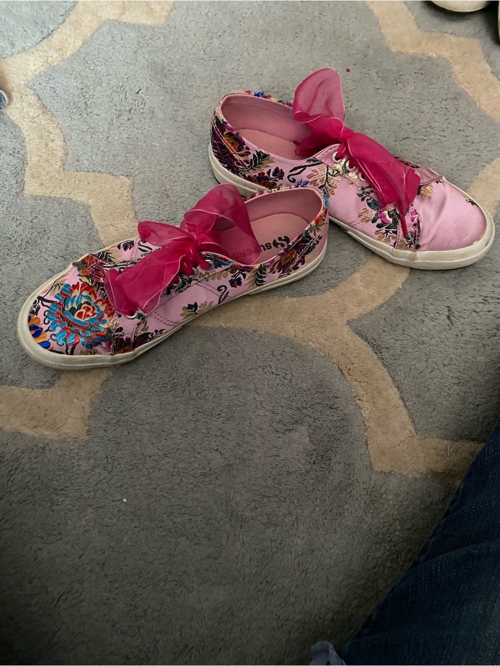 Superga Pink Canvas Slip-On Sneakers with Multicolor Embroidery